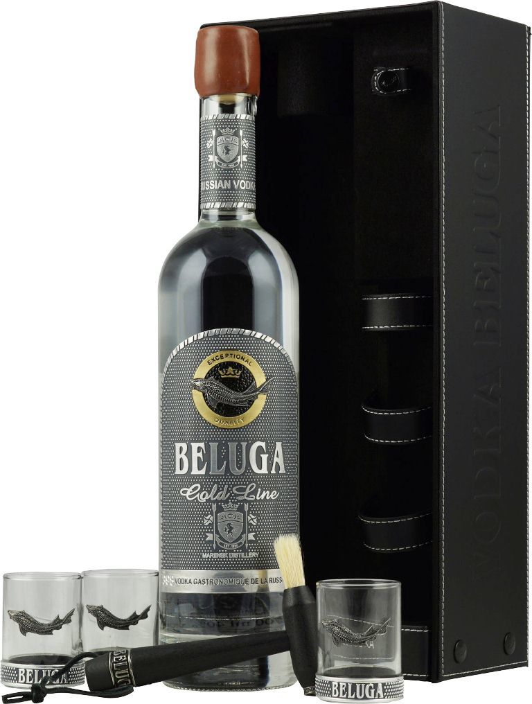 Водка Beluga, Gold Line, in leather box with 3 shots, 0.75 л. купить ...